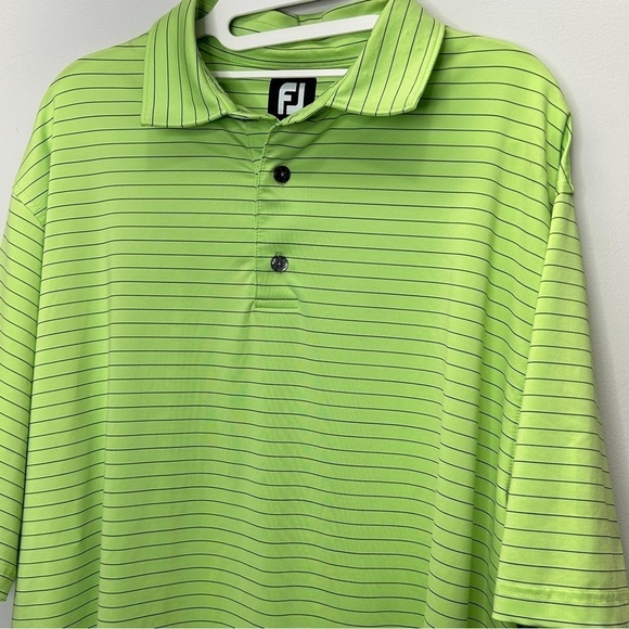 Footjoy Men's Green & Black Striped Short Sleeve Golf Polo Shirt Size Large - Picture 4 of 7